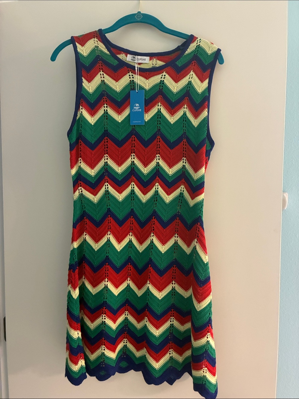 Cupshe Chevron Knit Sleeveless Dress in Red, Green, Blue, Cream